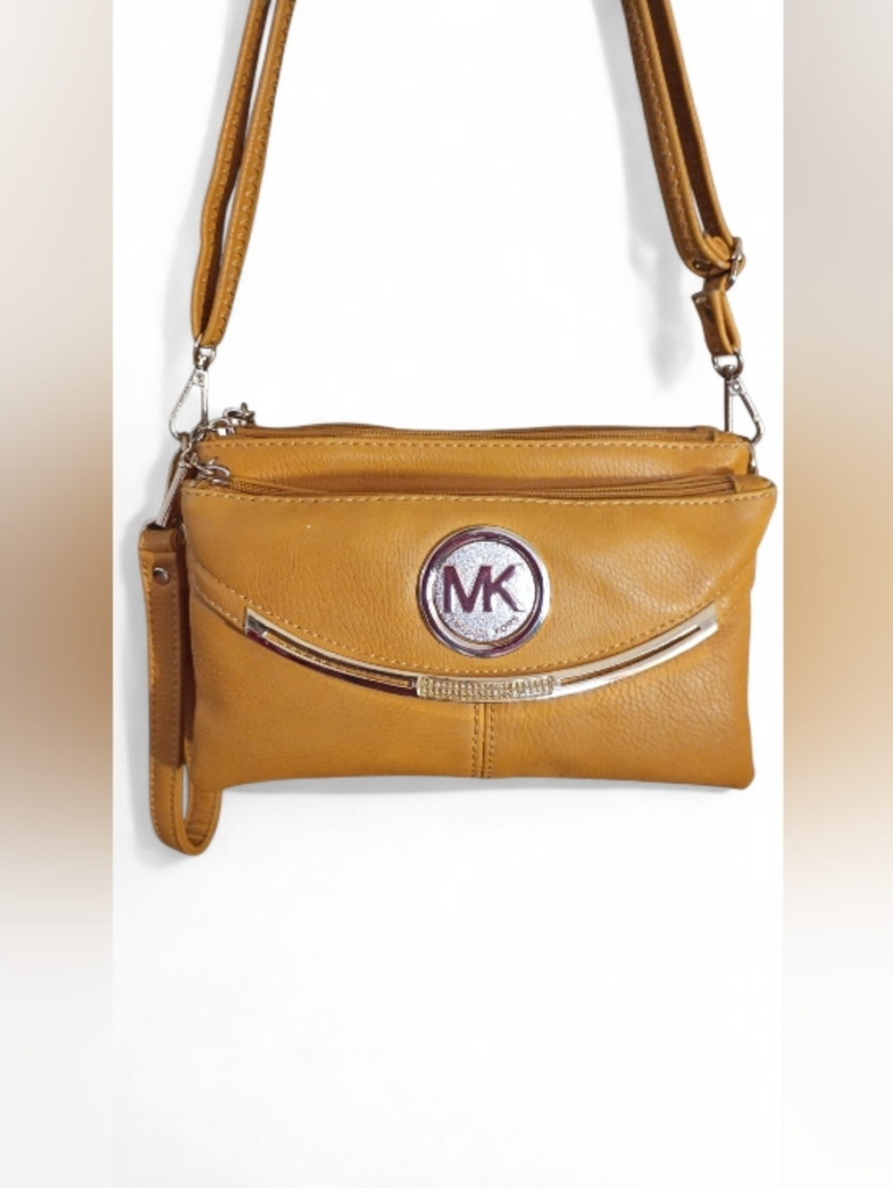 🔥 HTF * VINTAGE ~ Michael Kors Mustard 3-in-1 ~ Leather cross/Shoul/Wrist